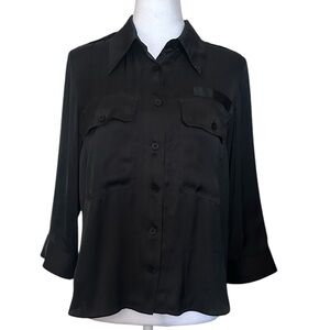 ZADIG & VOLTAIRE Toast Satin Button Front Shirt Women’s Medium Black 3/4 Sleeve